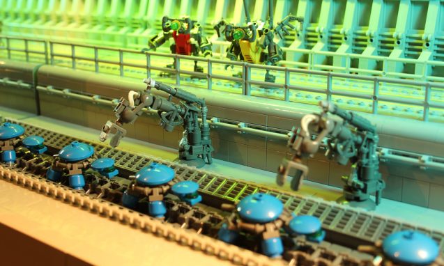 A lego creation of an assembly line