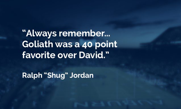 Quote from Shug Jordan with Auburn football stadium in the background