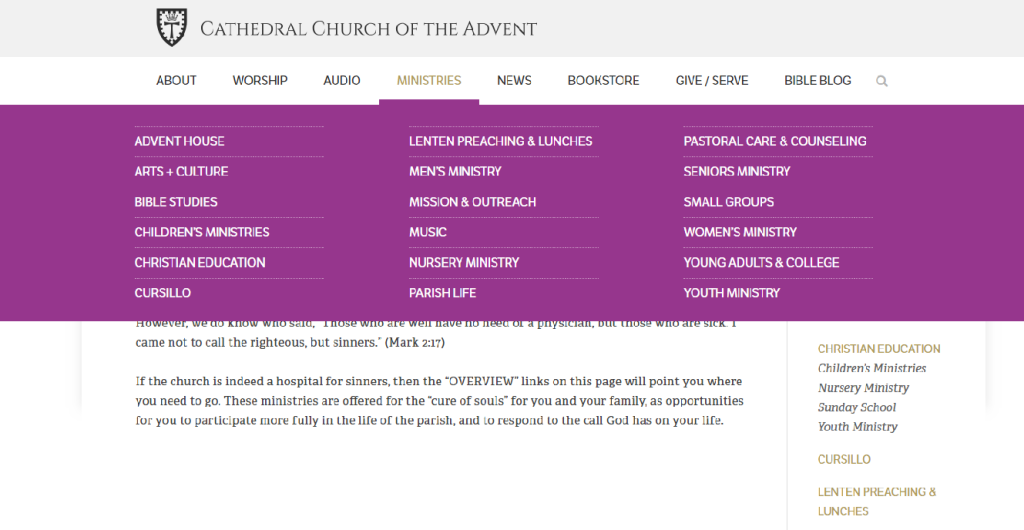 cathedral church of the advent's ministries website menu