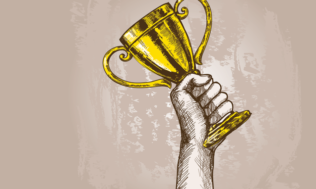sketch of a hand holding a trophy