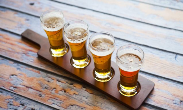 flight of different beer varieties