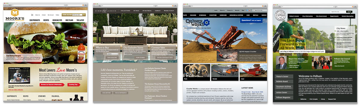 An array of our clients’ sites showing the importance of professionally-shot feature photography on the web.
