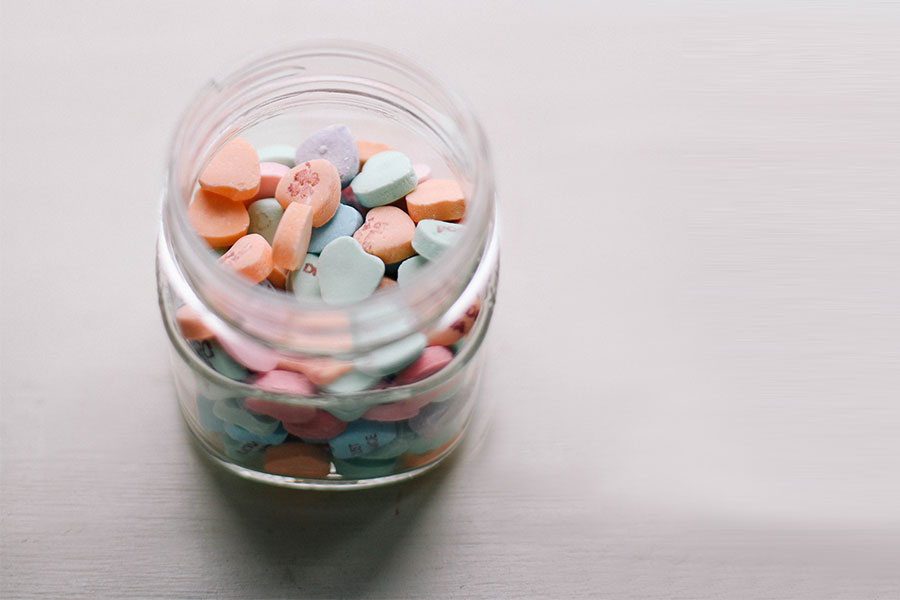 jar of candy conversation hearts
