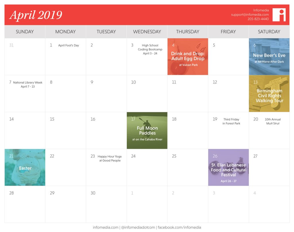calendar of birmingham events in april 2019
