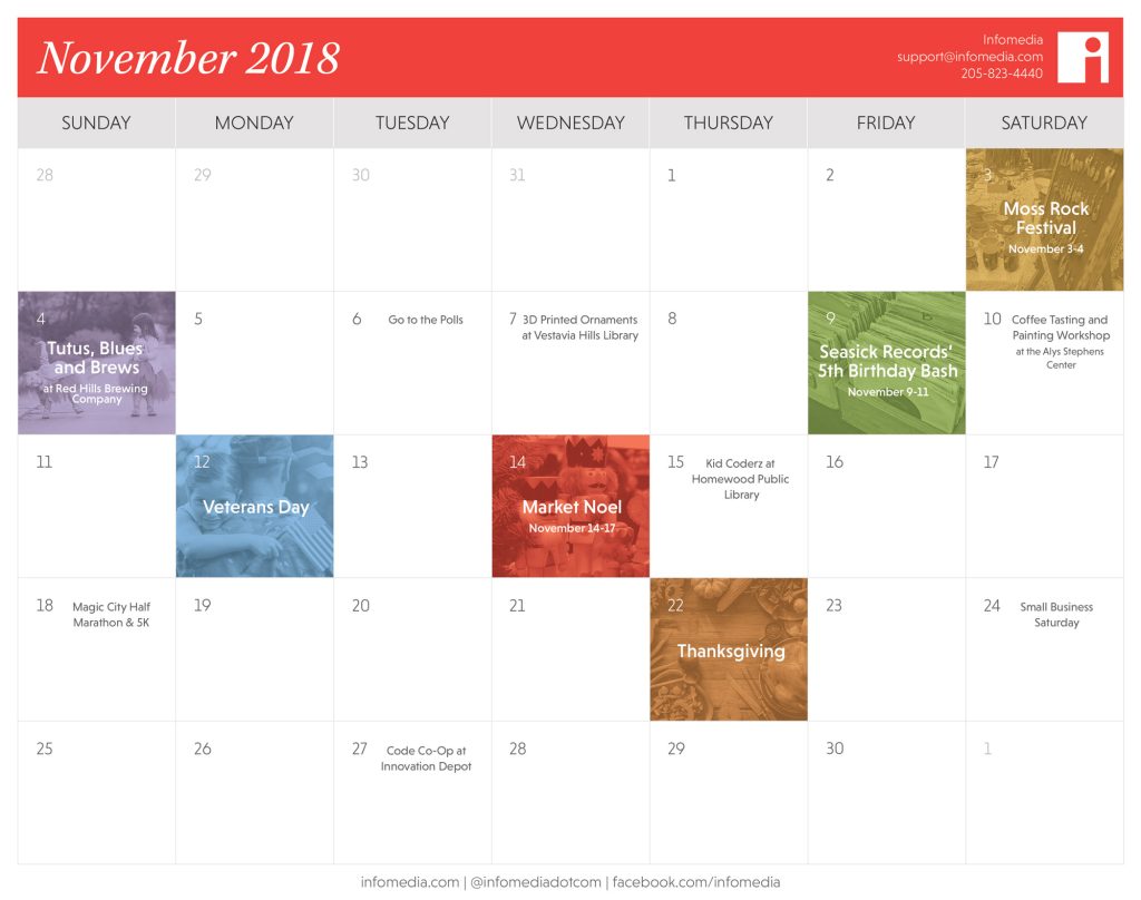 a calendar showing events in birmingham