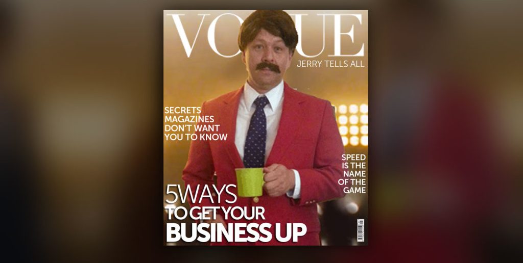 A man wearing a suit on the cover of Vogue