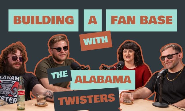 Members of the Alabama Twisters professional jiu jitsu team seated at a podcast table for The Localist episode about building a fan base in Alabama