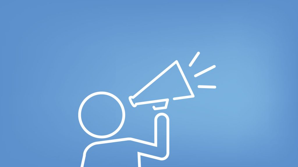 A graphic of a stick figure yelling into a megaphone