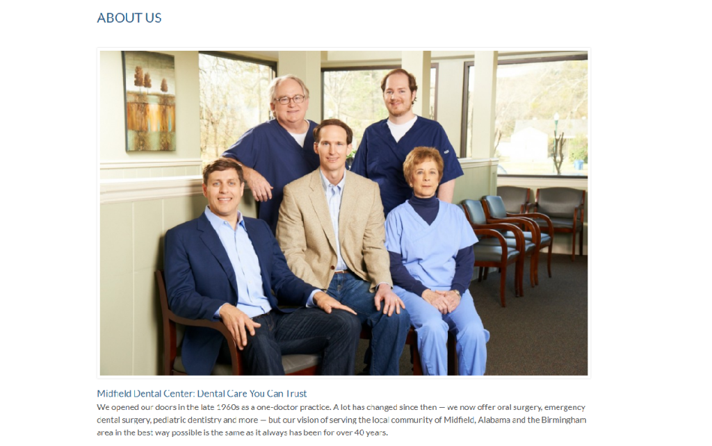 a dentist website page showing staff members