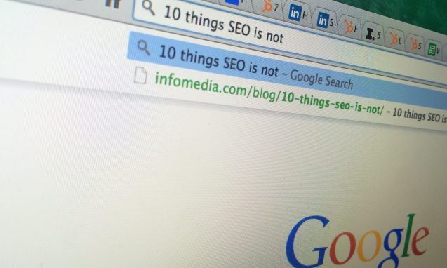The google search bar with "10 things SEO is not" typed in