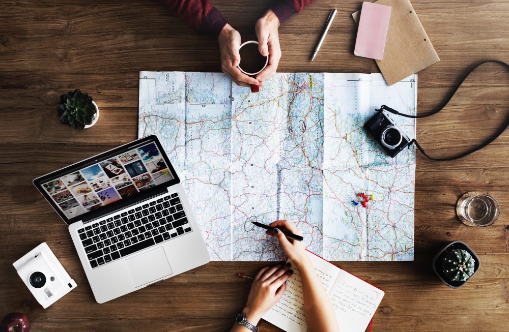 computer map and cameras