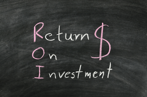 Return on investment written on a chalkboard